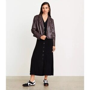 Ann Taylor LOFT Versa Faux Leather Double Breasted Brown Blazer Jacket Butter PS